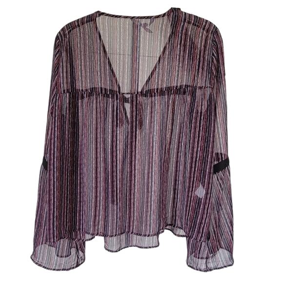 BCBG GENERATION S Sheer Bell Sleeve Ribbon Tie Blouse Whimsigoth Fairy Grunge - Picture 4 of 13